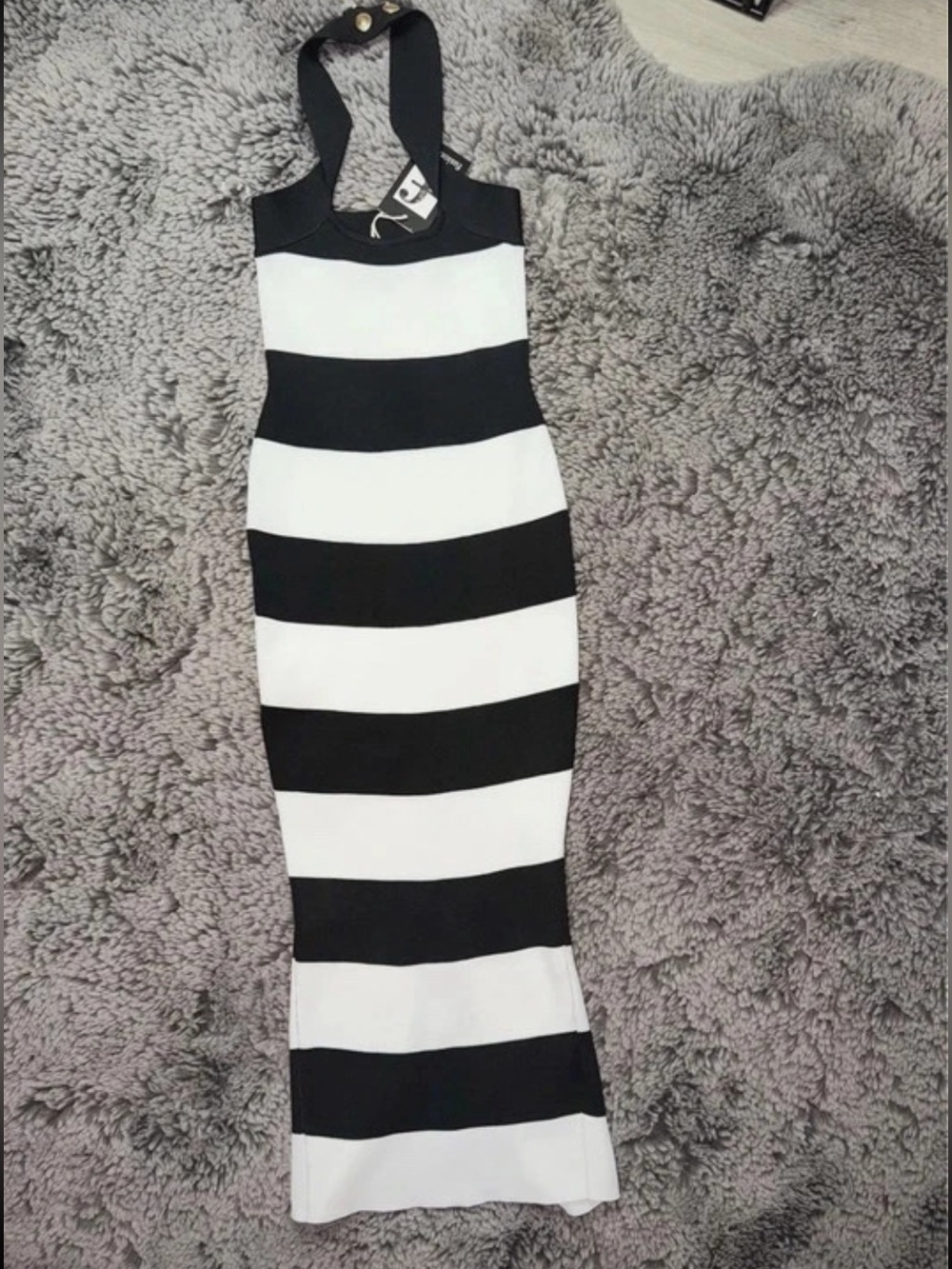 Black and White Striped Maxi Dress with Wide Straps